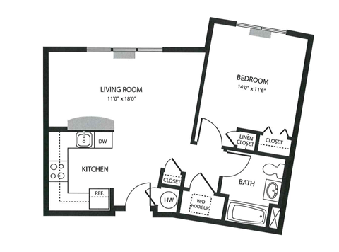 One Bedroom Floor Plan at Meadowbrook Senior Apartments in Tinton Falls NJ